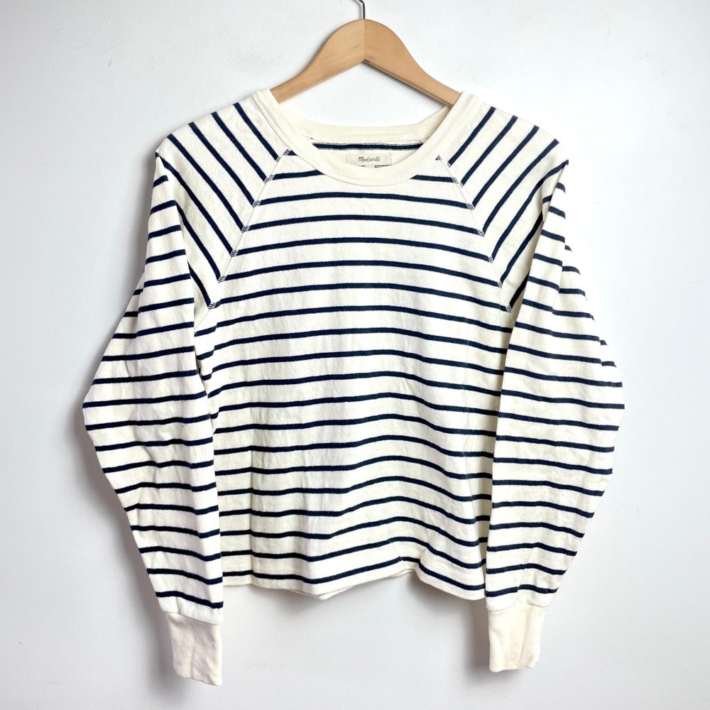 Madewell Striped Cotton Pullover Sweater Top Sz XS Preppy Coastal Parisian